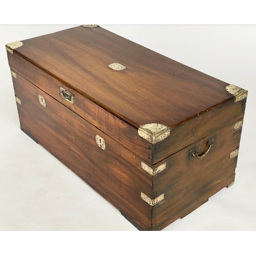 145 - TRUNK, 19th century Chinese export camphorwood and brass bound with rising lid and carrying handles,... 