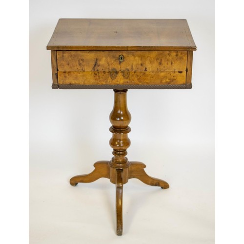 170 - WORK TABLE, 71cm H x 50cm x 37cm, 19th century Continental walnut and burr walnut with book matched ... 