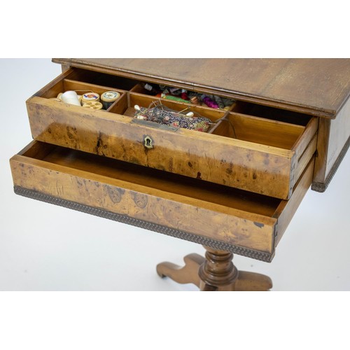 170 - WORK TABLE, 71cm H x 50cm x 37cm, 19th century Continental walnut and burr walnut with book matched ... 