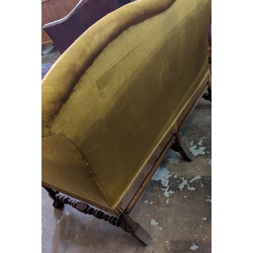 234 - SOFA, 117cm x 92cm H x 55cm, late 19th/early 20th century William & Mary style, walnut in mustard up... 