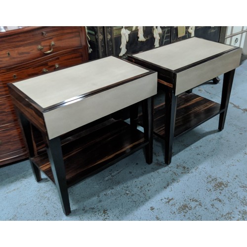 500 - MUFTI SIDE TABLES, a pair, 65cm x 40cm x 66cm, faux shagreen finish, each with one drawer. (2)