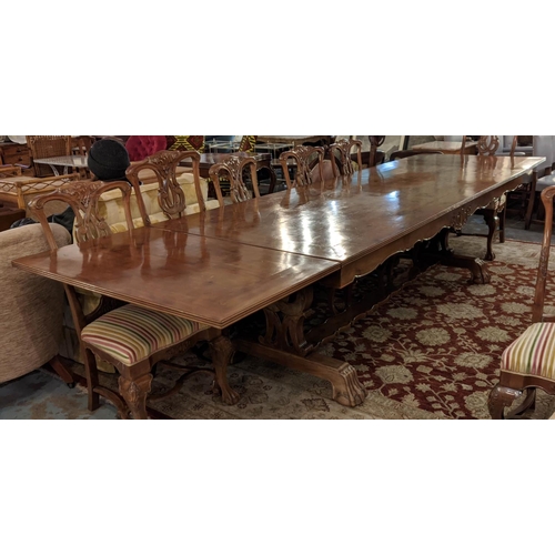 239 - DRAW-LEAF TABLE, 372cm L extended x 81cm H x 105cm D 20th century Continental  walnut on ornate inte... 