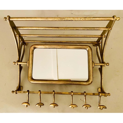 LUGGAGE RACK WITH ARTICULATING MIRROR, 54cm x 67cm x 36cm, gilt metal