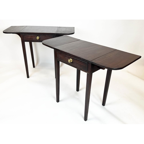 135 - DROP FLAP SIDE TABLES, 72cm H x 51cm x 43cm x 98cm open, a pair, George III mahogany, each with sing... 