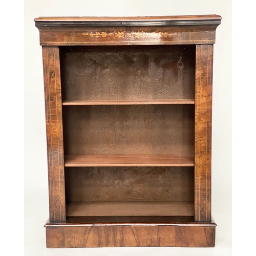 184 - OPEN BOOKCASE, 19th century figured walnut and satinwood marquetry with shelves, 80cm x 36cm x 107cm... 