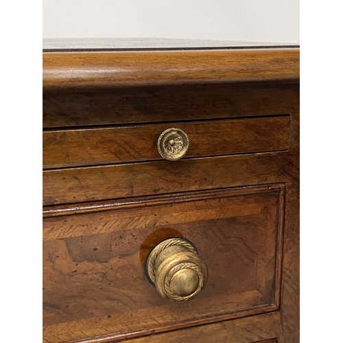 188 - BEDSIDE CHESTS, a pair, George III design burr walnut and crossbanded each with brushing slide and f... 