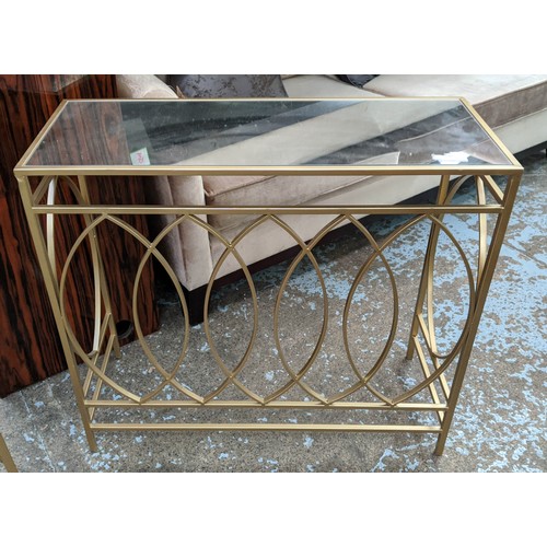 501 - CONSOLE TABLE, 90cm x 35cm x 78cm, 1960's French style, gilt metal, mirrored top.