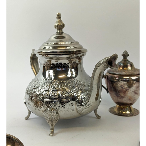 10 - COLLECTION OF SILVER PLATED WARE, comprising pair of candelabrum, part tea set, including teapot, wa... 