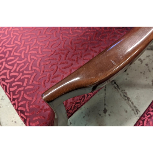 132 - DINING CHAIRS, in the Art Deco style, red patterned chenille upholstery, comprising two armchairs an... 