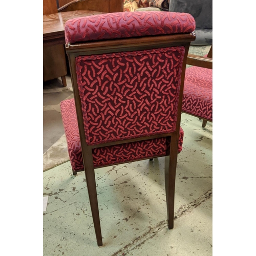 132 - DINING CHAIRS, in the Art Deco style, red patterned chenille upholstery, comprising two armchairs an... 