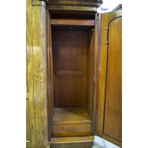 141 - BREAKFRONT WARDROBE, 250cm H x 258cm W x 76cm D, Victorian mahogany with glazed door enclosing trays... 