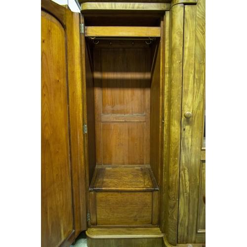 141 - BREAKFRONT WARDROBE, 250cm H x 258cm W x 76cm D, Victorian mahogany with glazed door enclosing trays... 