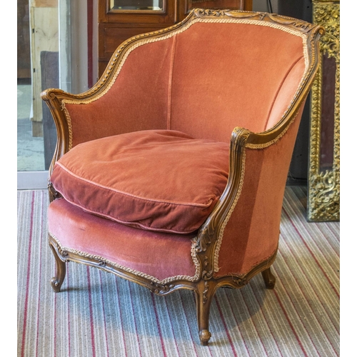 159 - BERGERE, 87cm H x 81cm W, Louis XV style in dark pink velvet.