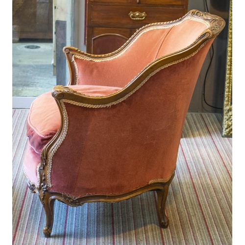 159 - BERGERE, 87cm H x 81cm W, Louis XV style in dark pink velvet.