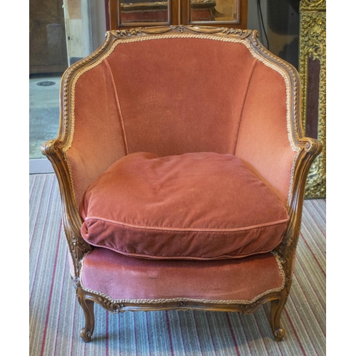 159 - BERGERE, 87cm H x 81cm W, Louis XV style in dark pink velvet.