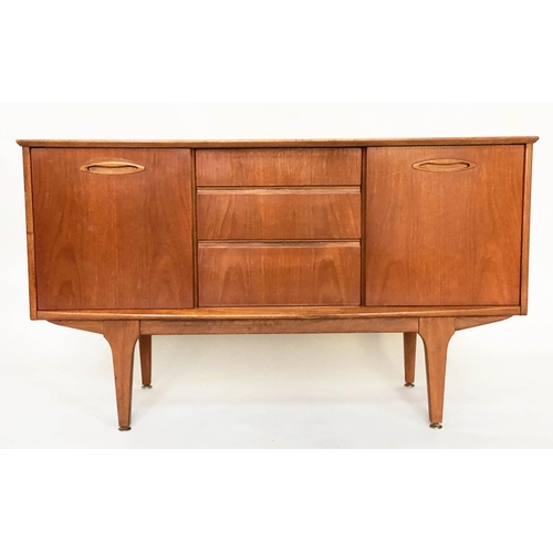 231 - SIDEBOARD, mid 20th century teak with three drawers flanked by sliding cupboard, 128cm W x 44cm D x ... 