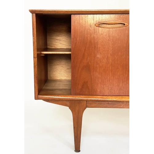 231 - SIDEBOARD, mid 20th century teak with three drawers flanked by sliding cupboard, 128cm W x 44cm D x ... 