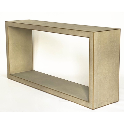 234 - CONSOLE TABLE, Cela Grey 67, Shagreen embossed of enclosed rectangular mitred form, 170cm W.