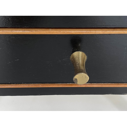 239 - BEDSIDE CABINETS, a pair, 1960s satinwood and ebonised each with panelled door and drawer by 'Loughb... 