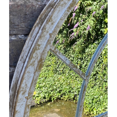 250 - ARCHITECTURAL GARDEN MIRRORS, a pair, 160cm H x 67cm W, arched metal frames. (2)