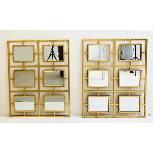 251 - WALL MIRRORS, a pair, 78cm H x 60cm W, 1960's French style, six sectional design, gilt metal frames.... 