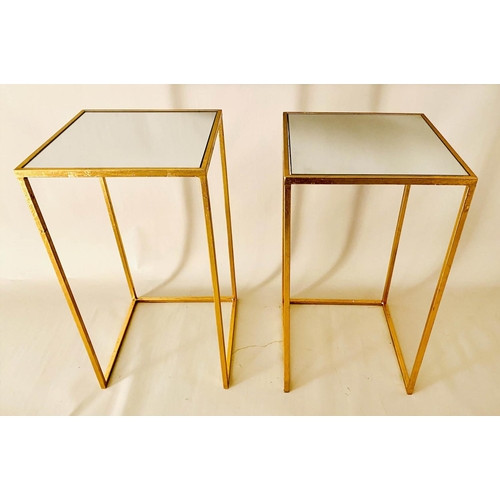 254 - SIDE TABLES, pair, mirrored glass tops and gilt metal frames. (2)