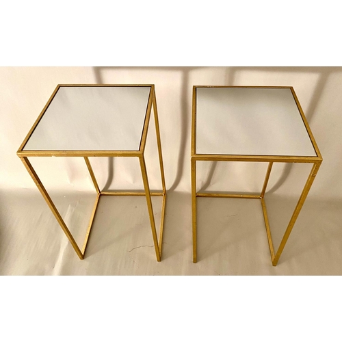 254 - SIDE TABLES, pair, mirrored glass tops and gilt metal frames. (2)