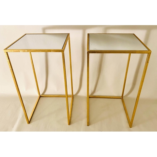 254 - SIDE TABLES, pair, mirrored glass tops and gilt metal frames. (2)