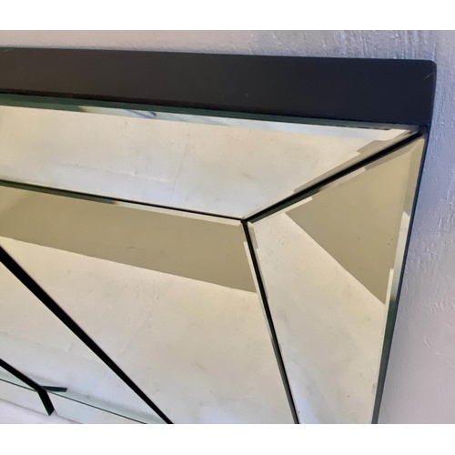 255 - QUADRAPTIC WALL MIRROR, each section 160cm H x 100cm W, mirrored marginal frame detail. (4)