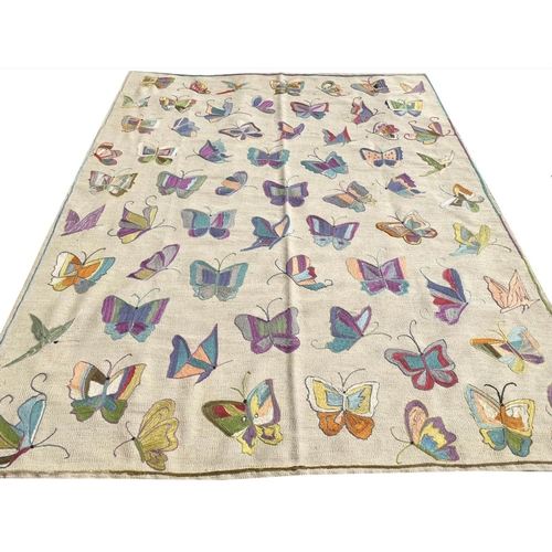 218 - FINE SUZANI BUTTERFLY KILIM, 237cm x 179cm.