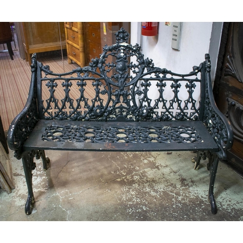 155 - GARDEN BENCH, 100cm H x 117cm W, Coalbrookdale style painted cast iron.