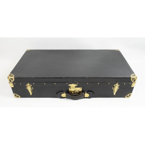 18 - CAR TRUNK, early 20th century by G York and Co., London, black leather with brass lock and clasp, 86... 