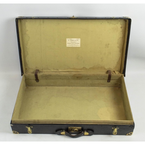 18 - CAR TRUNK, early 20th century by G York and Co., London, black leather with brass lock and clasp, 86... 