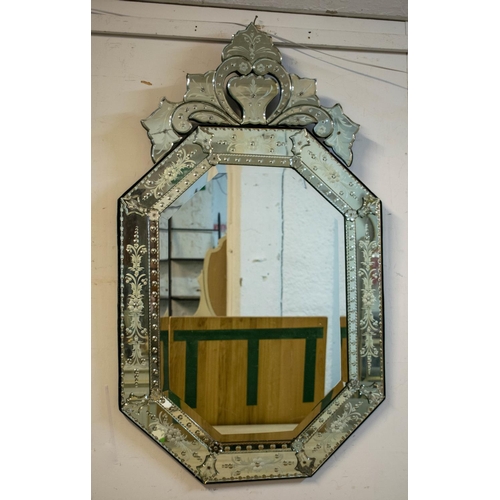 230 - WALL MIRROR, 126cm H x 75cm W, Venetian design with etched border.