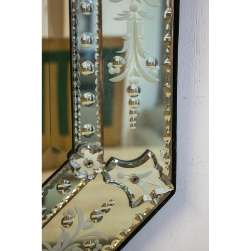 230 - WALL MIRROR, 126cm H x 75cm W, Venetian design with etched border.