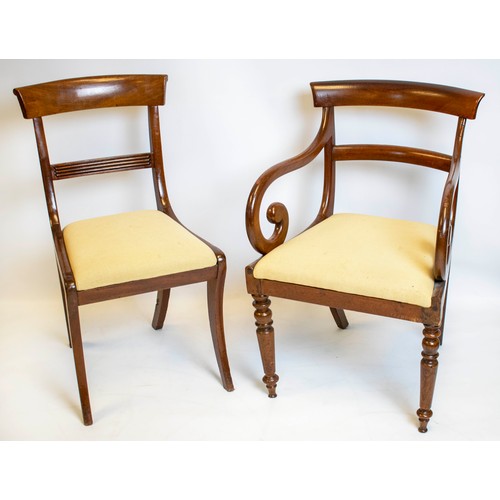 154 - DINING CHAIRS, 89cm H x 47cm W, a set of six, Regency mahogany and a similar pair of armchairs with ... 