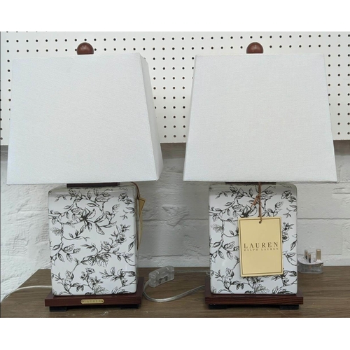 361 - LAUREN RALPH LAUREN HOME TABLE LAMPS, a pair, with shades, glazed ceramic 43cm H.