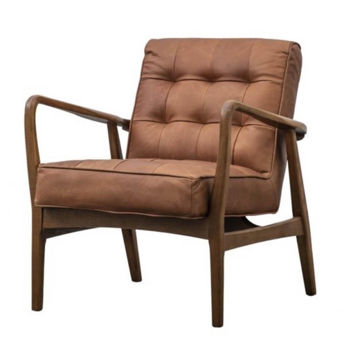 363 - ARMCHAIR, 1960s Danish style design, in an aged tan leather finish with deep pull detailing, 70cm W ... 