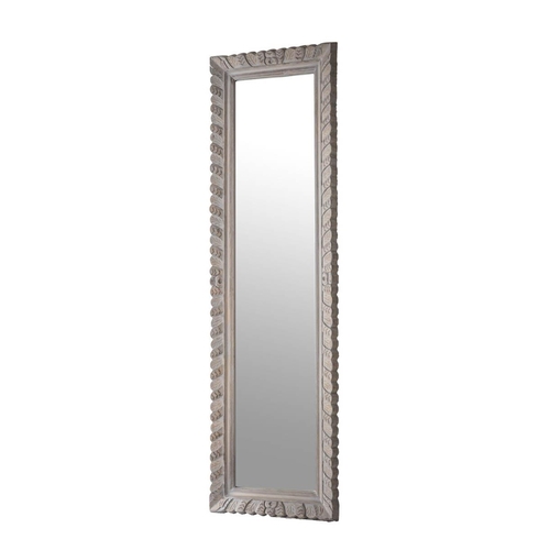 364 - WALL MIRROR, Moroccan Inspired carved wooden frame, with an aged washed finish, 53cm W x 7cm D x 177... 