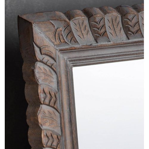 364 - WALL MIRROR, Moroccan Inspired carved wooden frame, with an aged washed finish, 53cm W x 7cm D x 177... 