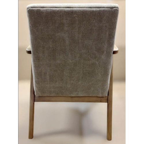 366 - ARMCHAIR, 1960s Danish style design, grey linen upholstered finish, 61cm W x 73cm D x 81.5cm H.