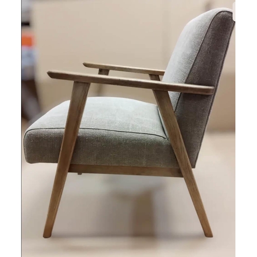 366 - ARMCHAIR, 1960s Danish style design, grey linen upholstered finish, 61cm W x 73cm D x 81.5cm H.