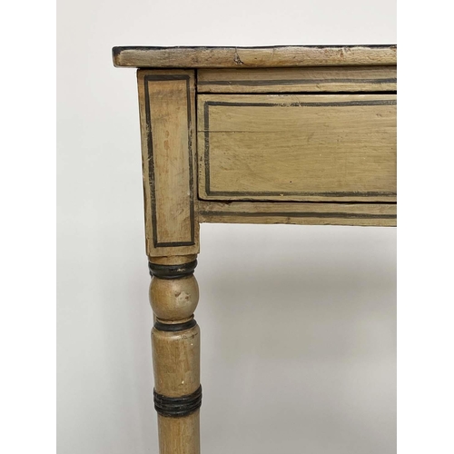 83 - WRITING TABLE, mid 19th century English bowfronted, painted and lined with single frieze drawer and ... 