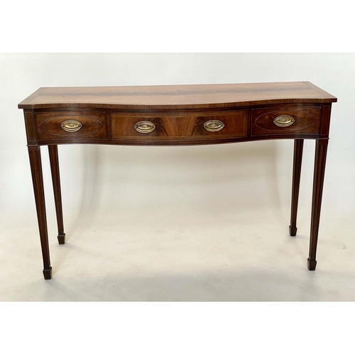 95 - HALL/SERVING TABLE, 85cm H x 138cm W x 51cm D, George III design flame mahogany of serpentine outlin... 