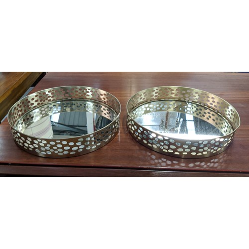 362 - COCKTAIL TRAYS, a pair, 1970s Italian style, gilt finish with mirror 41cm x 41cm x 8cm. (2)