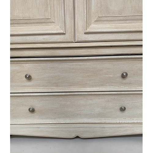 92 - ARMOIRE, French style traditionally grey painted with two panelled doors above two long drawers, 185... 