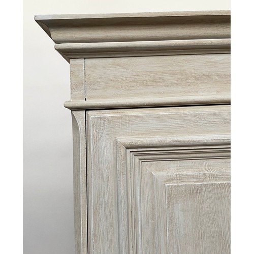 92 - ARMOIRE, French style traditionally grey painted with two panelled doors above two long drawers, 185... 