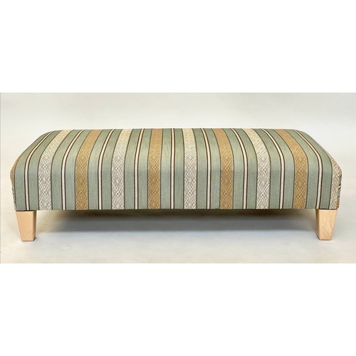 244 - HEARTH STOOL, rectangular contemporary with striped 'Krevett' fabric and tapering beech supports, 11... 