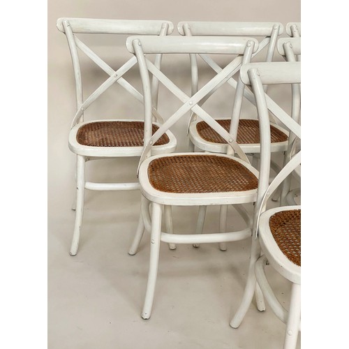 245 - DINING CHAIRS, a set of six, white bentwood and caned seats with 'X' backs. (6)