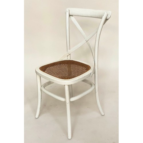 245 - DINING CHAIRS, a set of six, white bentwood and caned seats with 'X' backs. (6)